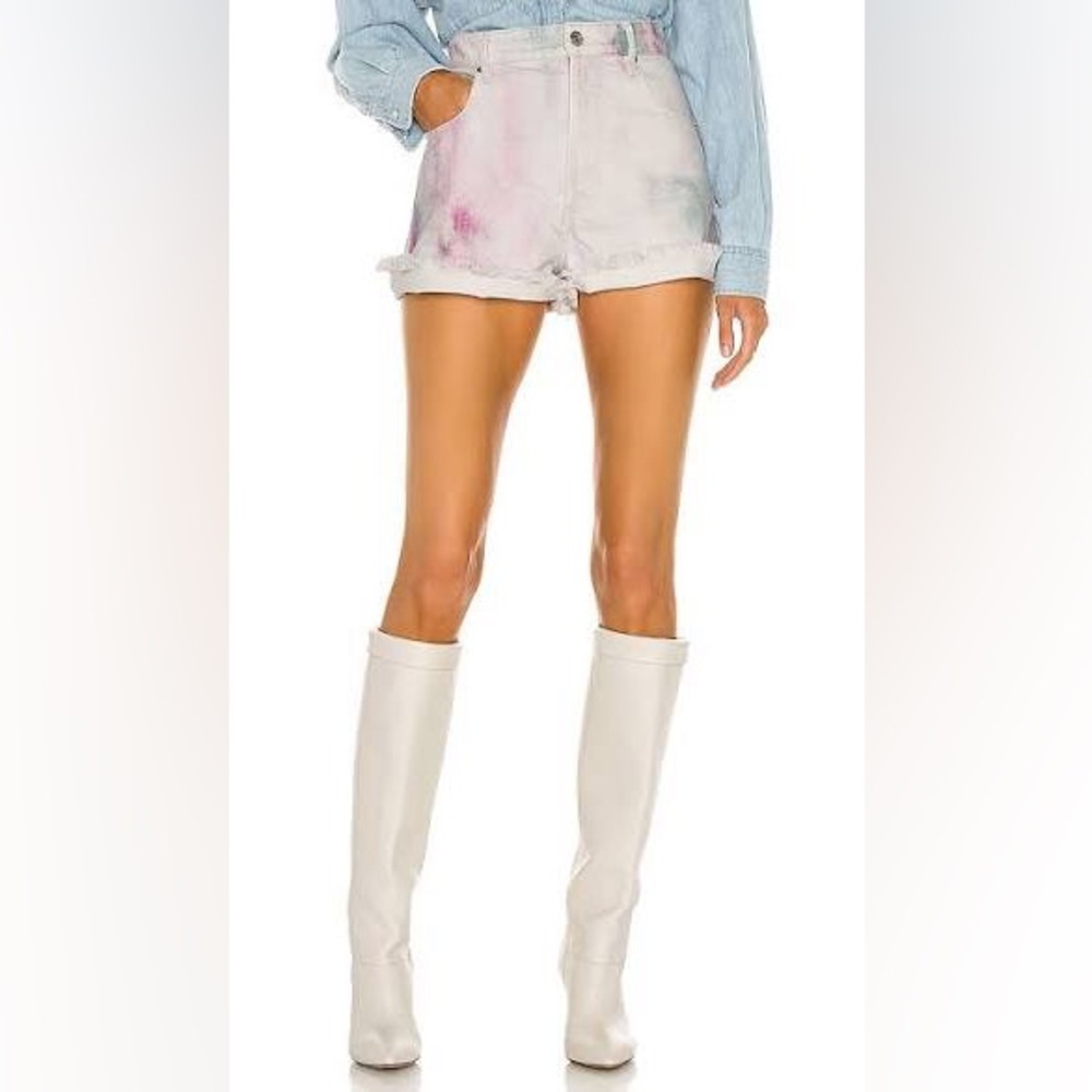 Isabel Marant etoile Lesia Tie- Dye Denim Cut Off Shorts Celadon 40 NWT